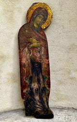 Tableau Ancien Portrait Vierge Marie en Prière Peinture Religieuse Icône s/ Bois
