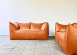 Early cognac bambou cuir canapé design Mario Bellini pour B&B Italia années 80