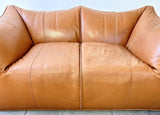Early cognac bambou cuir canapé design Mario Bellini pour B&B Italia années 80