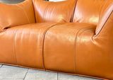 Early cognac bambou cuir canapé design Mario Bellini pour B&B Italia années 80