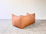 Early cognac bambou cuir canapé design Mario Bellini pour B&B Italia années 80
