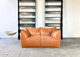 Early cognac bambou cuir canapé design Mario Bellini pour B&B Italia années 80