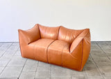 Early cognac bambou cuir canapé design Mario Bellini pour B&B Italia années 80
