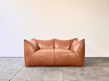Early cognac bambou cuir canapé design Mario Bellini pour B&B Italia années 80