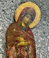 Tableau Ancien Portrait Vierge Marie en Prière Peinture Religieuse Icône s/ Bois