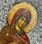 Tableau Ancien Portrait Vierge Marie en Prière Peinture Religieuse Icône s/ Bois