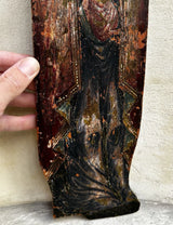 Tableau Ancien Portrait Vierge Marie en Prière Peinture Religieuse Icône s/ Bois