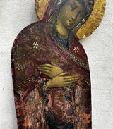 Tableau Ancien Portrait Vierge Marie en Prière Peinture Religieuse Icône s/ Bois
