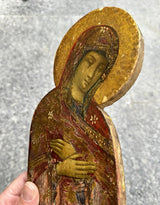 Tableau Ancien Portrait Vierge Marie en Prière Peinture Religieuse Icône s/ Bois
