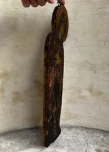 Tableau Ancien Portrait Vierge Marie en Prière Peinture Religieuse Icône s/ Bois